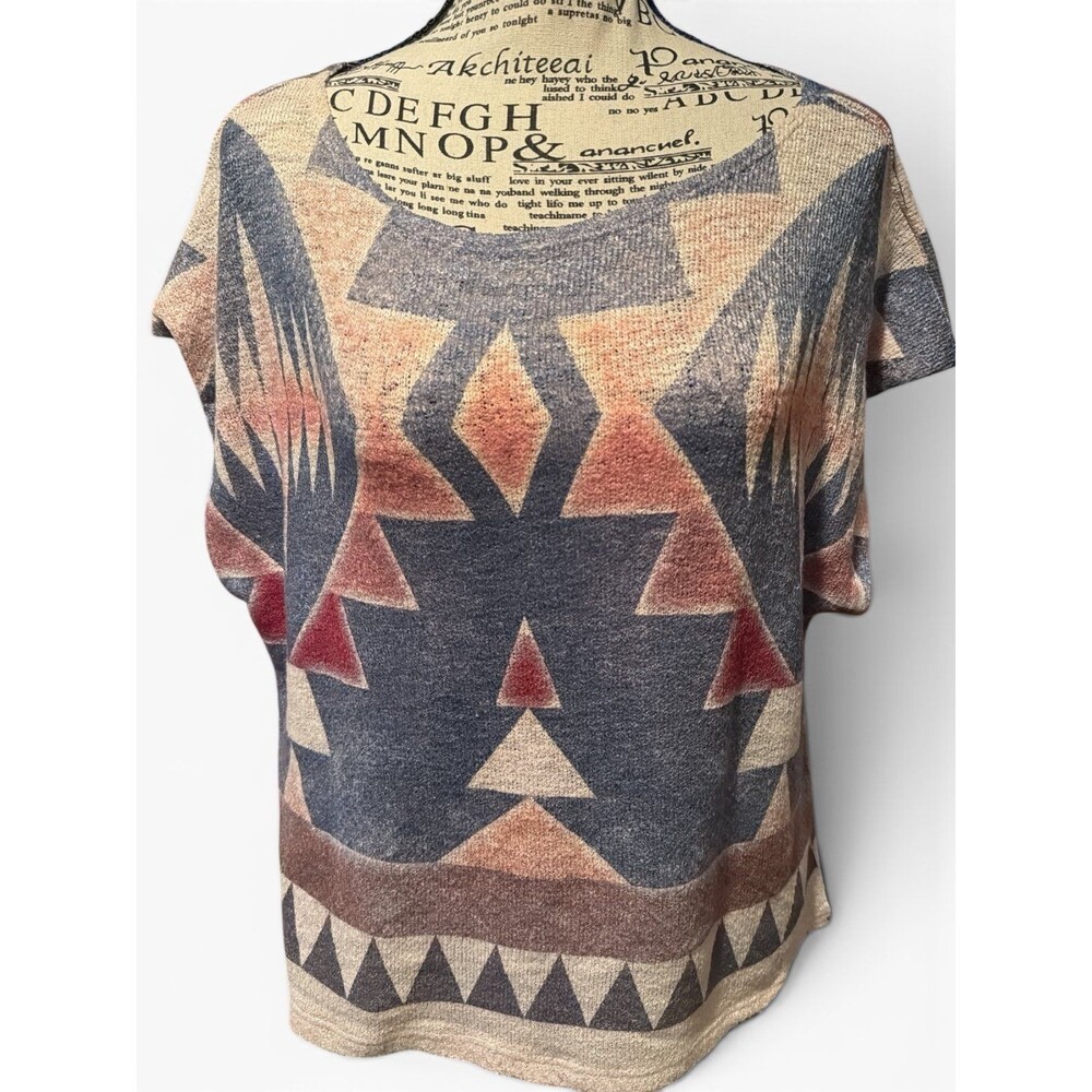 Ginger G Southwestern Eccletic Aztec Geometric Knit Top Multi-color Size Small